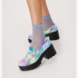 Nasty Gal Faux Leather Chunky Penny Loafers Multi Size 7/40